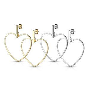 Set of 2 Square Bar and Heart Hoop Dangle Stainless Steel Earrings Silve…